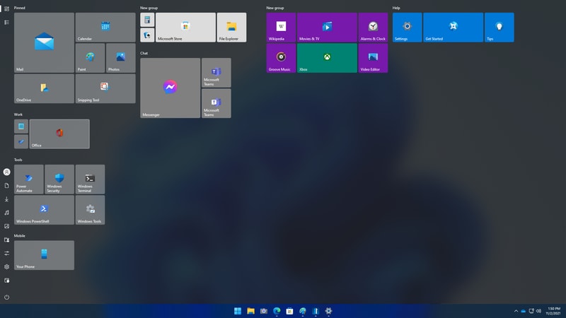 Full-screen Start menu