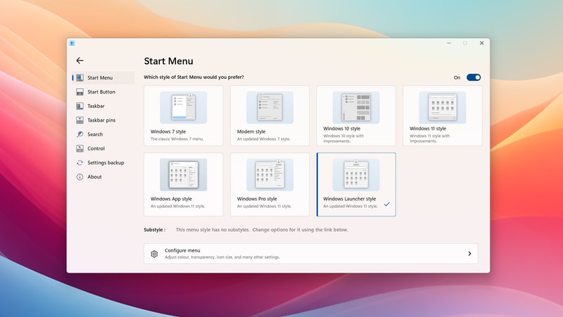 Choose from 4 menu styles