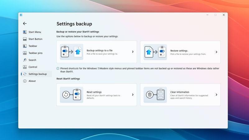 Backup or restore your Start11 settings