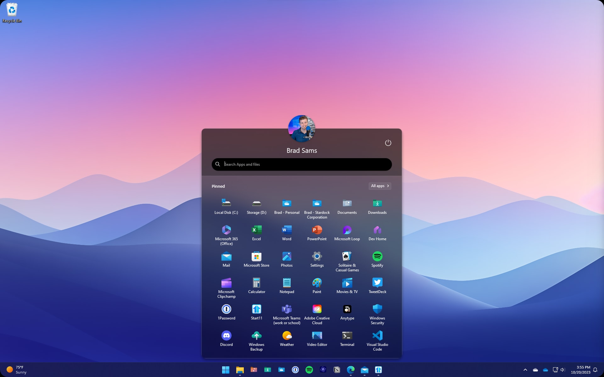Start11 Windows 10 style menu